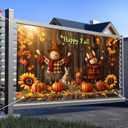 Happy Fall Banner 71x43 Inchs Fall Scarecrow Sunflower Outdoor Indoor Backdrop Banner Autumn Thanksgiving Party Decor Autumn Maple Leaves Pumpkins Backdrop Decorations