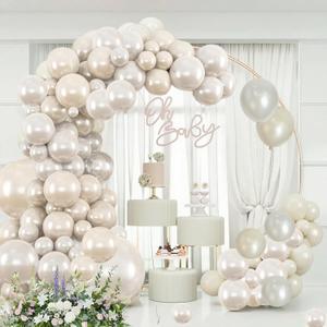 Pearl Sand White Balloons Garland Arch Kit, Pearl Ivory and Double Stuffed Balloons for Wedding Birthday Baby Shower Decorations (double pearl white balloons)