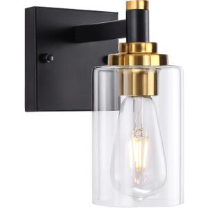 1-Light Wall Sconce Light, Single Bathroom Vanity Light, Farmhouse Black and Gold Bathroom Light Fixtures with Glass Shade, Rustic Wall Lights for Living Room, Bedroom, Hallway, Porch, Bedside, Stair