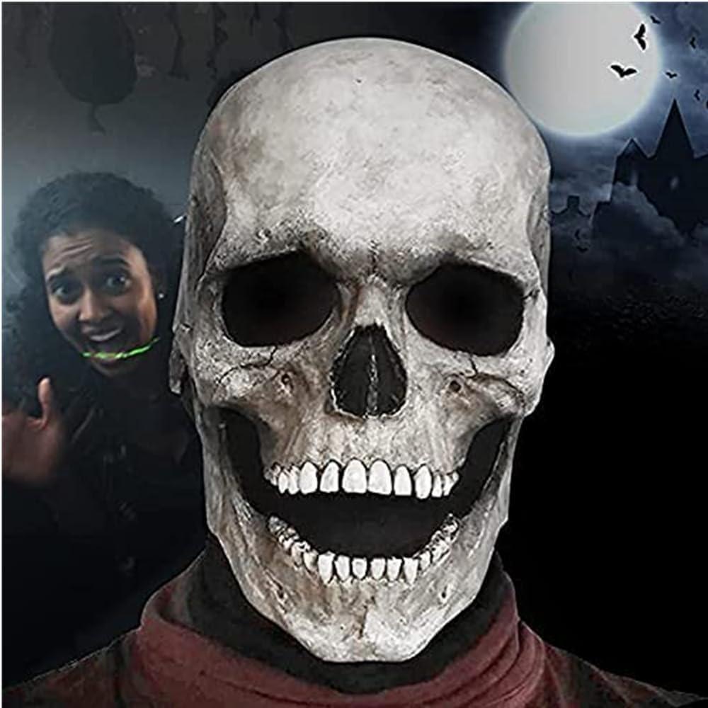 Halloween Skull Mask with Moving Jaw, Latex Human Skeleton Mask for Party Cosplay Props (White)