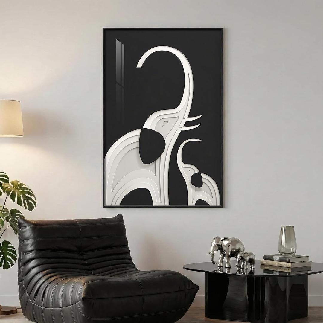 Large Framed Modern Black and White Wall Art, Contemporary Animal Elephant Artwork Prints, Minimalist Black White Pictures for Living Room Bedroom Dining Hallway Lounge Office Wall Decor 24x36 In
