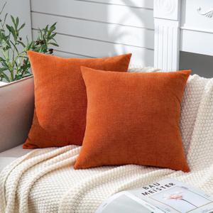 GAWAMAY Decorative Square Throw Pillow Covers 20x20 Inch Set of 2, Super Soft Chenille Pillows Farmhouse Fall Pillowcase for Living Room Bedroom Sofa Couch Cushion Cover Burnt Orange 50x50cm/20x20 (20" x 20" (Pack of 2))