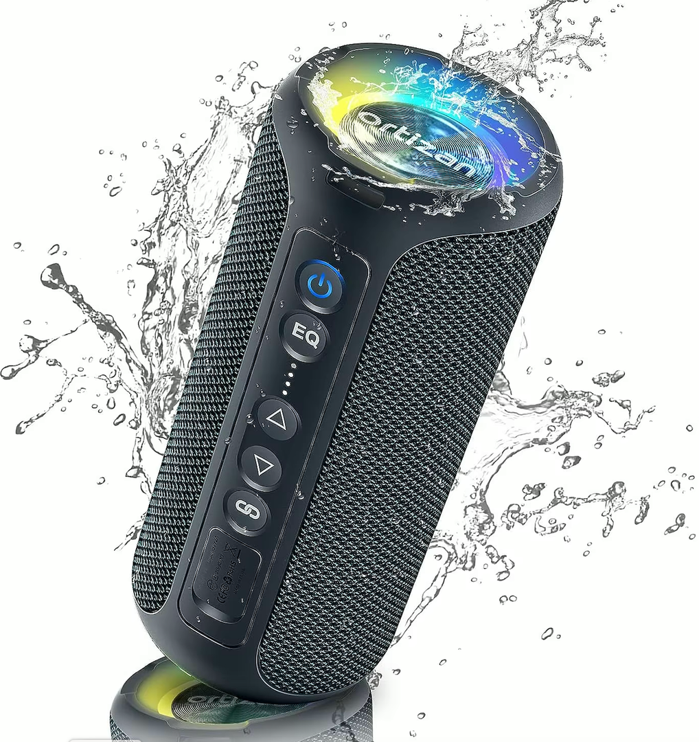 Ortizan Portable Bluetooth Speaker x Stocking Stuffers: IPX7 Waterproof, Wireless, Big Sound, Deep Bass, Dual Pairing, 30H Playtime, White Elephant Gift for Adults Men Women Teen Boys Girls (Black)