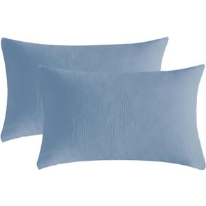 Muslin Pillowcases Standard Size 100% Cotton, 2 Pack Linen Like Pillow Shams with Envelope Closure, Ultral Soft and Breathable Pillow Case Covers, Blue, 20" X 26", No Filling
