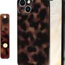NITITOP Compatible with iPhone 15 Case with Wrist Strap Cute Stylish Leopard Aesthetic Tortoise Amber Design for Women Girls Men Soft TPU Shockproof Protective Cover - Brown Leopard