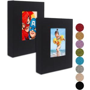 GPIRAL 4x6 Black Linen Photo Album with Clear Pages, Front Window for Personalization, 2 Pack