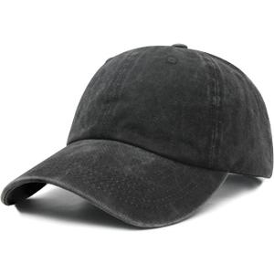 Oversized Baseball Hats for Men Big Heads, Adjustable Washed Cotton XL Plain Baseball Cap (Black)