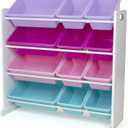 Humble Crew Kids Toy Storage Organizer with 12 Plastic Bins, White/Pink/Purple/Turquoise  Removable Bins for Playroom, Bedroom, Toddler Furniture for Boys and Girls Ages