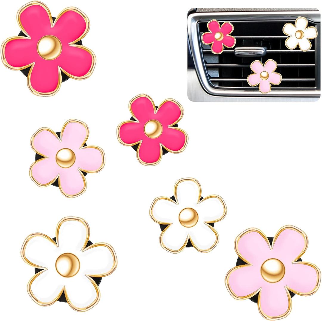 Frienda 6 Pcs Daisy Flower Air Vent Clip Accessories Air Conditioning Outlet Clip Car Air Freshener Dashboard Accessories Charm Car Inter Decor(3 cm, 3.3 cm,Red, Pink, White) (6 Count (Pack of 1))