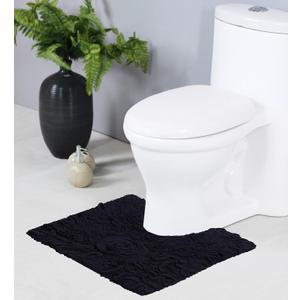 Home Weavers Bell Flower Collection 100% Cotton Tufted Bath Rugs, Extra Soft and Absorbent Bath Rugs, Non-Slip Bath Mats, Machine Washable, Bath Mats for Bathroom Floor and Tub, 20"x20" Contour, Black