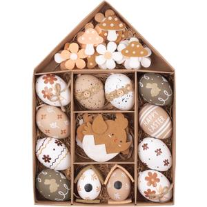 Valery Madelyn 40Pcs Easter Eggs Tree Ornaments, Nature Beige White Plastic Easter Egg Bulk Tree Decoration, Shatterproof Decorative Hanging Egg for Easter Decorations Spring Holiday Party Decor (Medium)