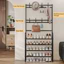 Coat Rack Shoe Rack With Storage Shelf Freestanding with 8 Hooks for Entryway Bedroom Closet 4 Tier, Black