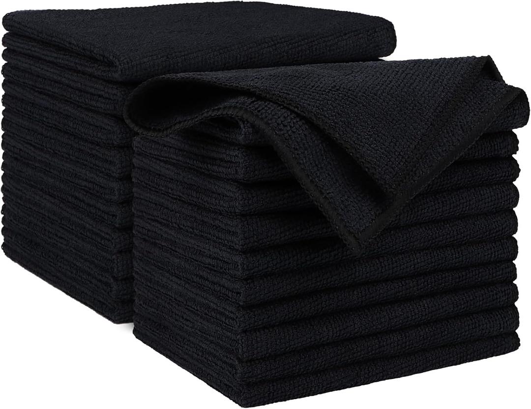 AIDEA Microfiber Cleaning Cloth Black 20PK, Microfiber Towels for Cars, Premium Car Cloth, Dusting Cloth Lint Free Cleaning Rags for SUVs, House, Kitchen, Window, Workshops, 12x12"