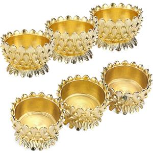 OwnMy 6 PCS Metal Lotus Ghee Oil Lamp Holder Gold Lotus Tea Light Candle Holders Set, Altar Lotus Diya Butter Lamp Holders for Diwali Puja Pooja Decoration Candle Centerpieces