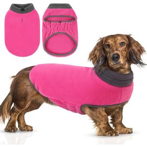 Queenmore Dog Sweater, Soft Fleece Vest Dog Jacket with Elastic Stretchable, Warm Turtleneck Pullover Design for Boy Girl Pet, Dachshund,Doggie, Cat, Kitten Chihuahua Bulldog Pug Beagles(Pink, L)