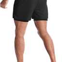 Aolesy Men's Gym Shorts with Liner 5/7 Lightweight Running Shorts Mesh Workout Athletic Shorts with 5 Pockets (Black, L)