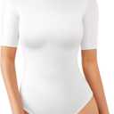 MANGOPOP Womens Mock Turtle Neck Bodysuits Half Elbow Short 3/4 Sleeve Bodysuit for Going Out, Size L