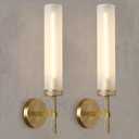 20'' Knurled Brass Bathroom Wall Sconces Set of 2,Premium Frosted Glass Tube Hardwired Vanity Lights, Modern Handmade Wall Lighting for Mirror, Bedroom, Hallway &Living Room,Staircases