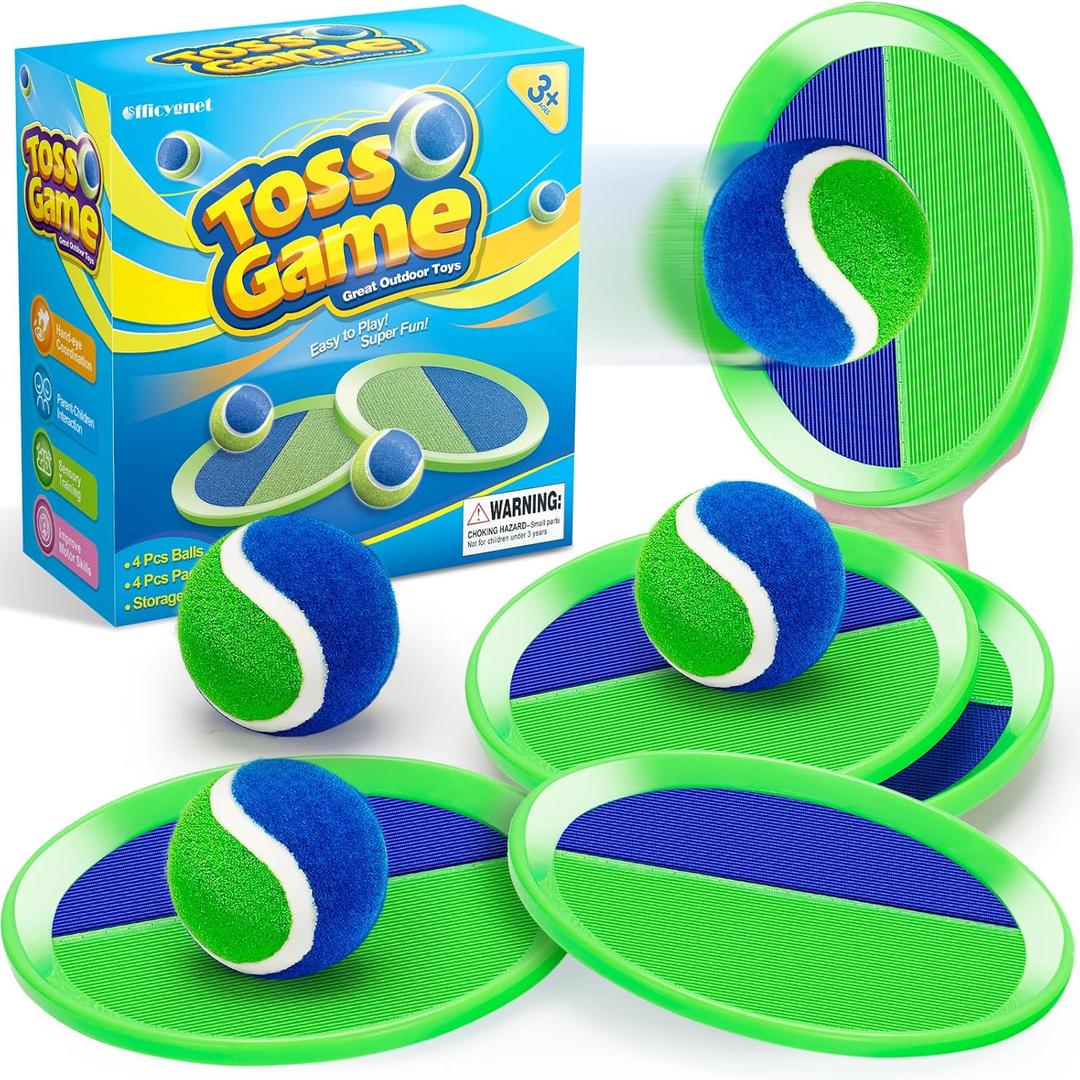 Outdoor Toys for Kids Ages 4-8, Outside Game for 3 4 5 6 7 8-12 Year Old Boys Girls, Catch Ball Toss Game for Pool, Beach, Yard- Toddlers Birthday Gifts Easter Basket Stuffers(4Pcs Green Paddles)
