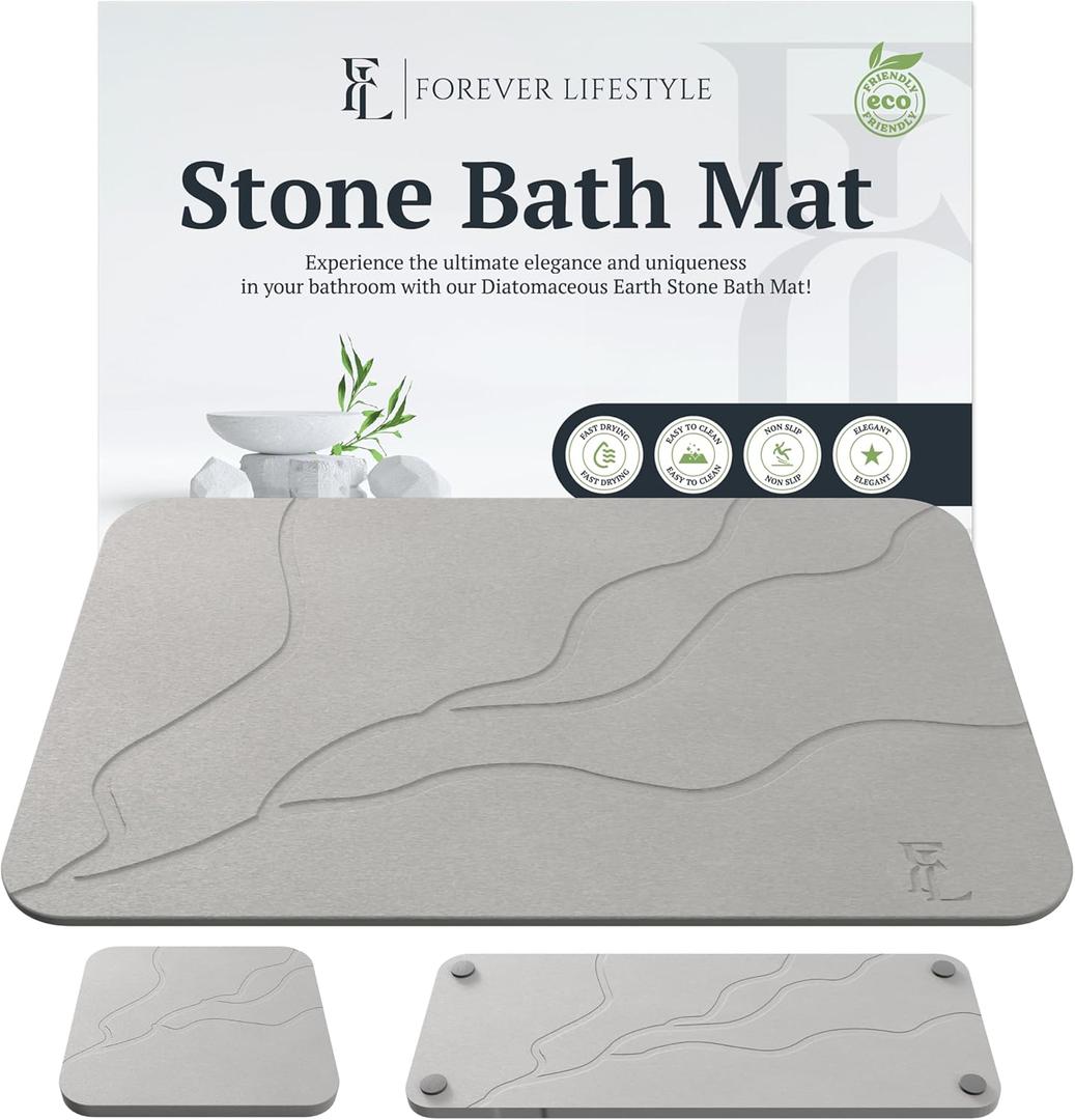 Diatomaceous Earth Bath Mat for Bathroom, 24 x 15 Inch Ultra Absorbent Bath Mat, Fast Dry Stone Drying Mat, Non Slip Modern and Stylish Design (Dark Grey-Sculpted)