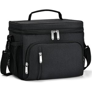 Insulated Lunch Bag for Men & Women, 9L Leakproof Lunch Box Soft Cooler Tote with 5 Pockets, 600D Oxford, EVA Lining, Adjustable Strap for Work, Picnic, Beach&Travel-Black (Single)