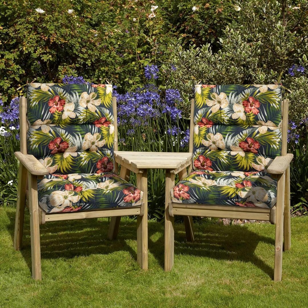 Magpie Fabrics Indoor Outdoor Tufted High Back Chair Cushion Set of 2, Waterproof All-Weather Deep Seating Rocking Chair Patio Chaise Lounge Sun Lounger Chair Cushions(Midnight Blue Floral)