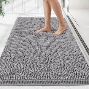 Bathroom Rugs Mat 3x2ft, Thick Soft Absorbent Chenille Bath Rugs, Rubber Backing Bath Mats for Bathroom Floor, Tub, Shower, Bedroom, Home Decor Accessories, Quick Dry Machine Washable, Grey