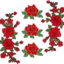 5pcs Rose Flower Embroidered Patches, Applique Sewing Patches, Patches for Arts Crafts DIY Decor, Red Flower Fabric Patches for Jeans DIY Crafts Making Bags Craft Decoration Jackets Dress