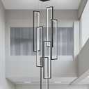 Flashing God Modern Chandelier,Black Chandelier with 6 Ring Led Foyer Chandeliers,Larger High Ceiling Chandelier for Living Room,Square Chandelier for Entryway Staircase LED Dimming 2700k-6000k