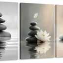 Lotus Wall Art Zen Stones in The Water Bathroom Calming Meditation Butterfly Framed Breathe Spiritual Canvas for Bathroom Living Room Yoga, Set of 3, 12x16 Inch - Ready to Hang