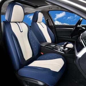 Doogo Automotive Seat Covers, Breathable&Waterproof Car Seat Cover, Leather Seat Covers Front Pair Universal Interior Covers Fit for Most Sedan Truck SUV (Blue&White, 2PCS)