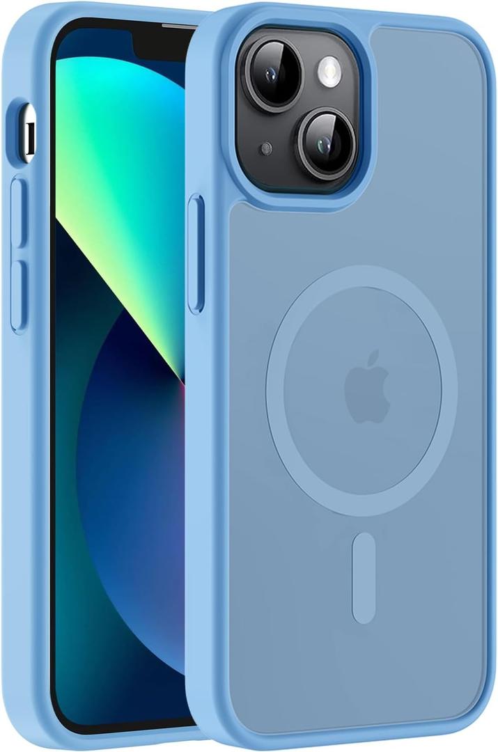 Hualele Magnetic for iPhone 14 Case & iPhone 13 Case,Compatible with MagSafe, Military Grade Dropproof Translucent Matte Hard Back Soft Edge Slim Phone Case iPhone 13/14, Peak Blue
