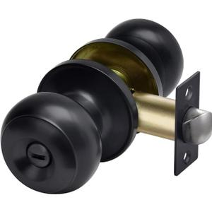 CML Hardware Privacy Door Knob, Matte Black Keyless Door Lock in Solid Stainless Steel for Bedroom or Bathroom, Standard Round Ball Handle (1 Pack)