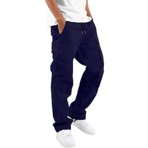 ALLABREVE Mens Casual Joggers Pants Hiking Drawstring Chino Cargo Pants Straight Leg Pants (34, Navy Blue)
