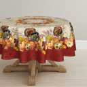 Autumn Pumpkin Tablecloth Round Maple Leaf Table Cloth Washable Thanksgiving Table Cover Decorative for Home Kitchen Party Picnic