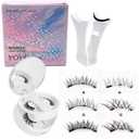 2in1 Magnetic Eyelashes with Applicator,2 style, 4 pairs lashes, Reusable Comfortable, 3 pieces Magnets,Glue-free No Eyeliner False Lashes, Waterproof, Slanted Cat's+Thickness (CT5)