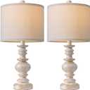 BOBOMOMO 20" Retro Table Lamps Set of 2 - Farmhouse Lamp for Living Room with Linen Shades, Rustic Bedside Nightstand Lamps, Resin Lamps for Bedroom Nursery Room Hallway - Ideal for Compact Spaces