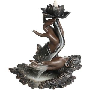 Lotus Backflow Incense Burner, Ceramic Cone Holder, Incense Waterfall Fountain, Incense Holder with 60 Backflow Incense Cones, Aromatherapy Waterfall Burner, Home Decor