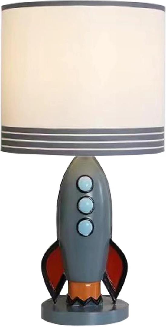 Kids Bedside Table Lamp, Adorable 14 Inch Rocket Ship Design with Cute Lampshade, Space lamp Ideal for Children's Bedroom Decor, Includes LED Bulb