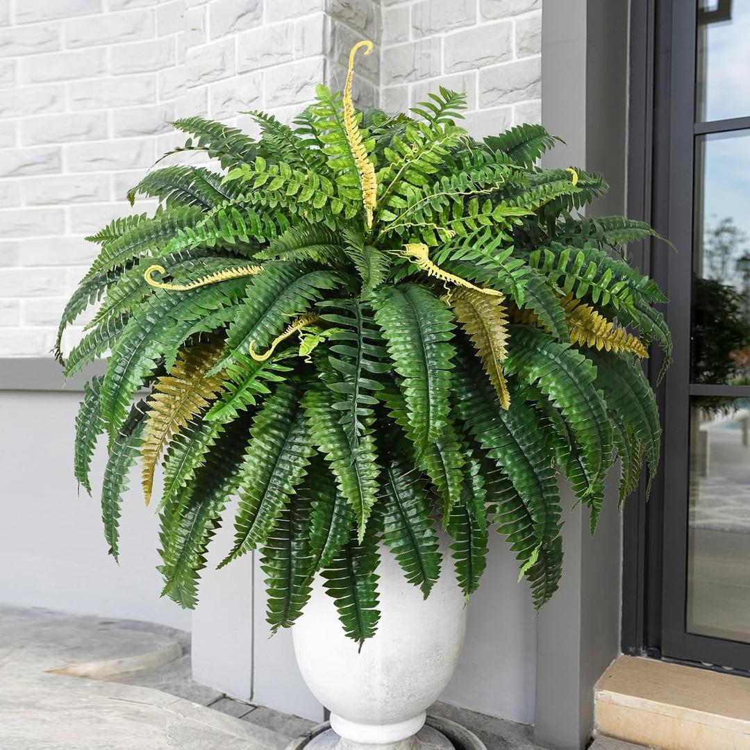 MARTINE MALL 48 inch Fake Ferns Artificial Ferns for Outdoors Look Real, 88 Branches Large Faux Boston Fern for Outdoor Planter Realistic UV Resistant Hanging Artificial Fake Plants for Porch Patio (1 PCS, Green)