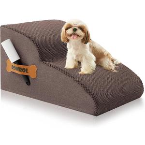 High Density Foam Dog Stairs Ramp for Beds Couches, Romrol Pet Steps with Durable Non-Slip Waterproof Fabric Cover, Dog Slope Stairs Friendly to Small Dogs and Cats or Pets Joints, 2-Tiers