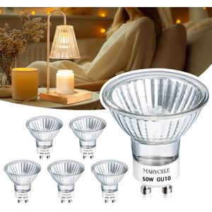Marycele Halogen Light Bulbs for Candle Warmer Lamp, 6 Pack GU10 120V 50W MR16 Dimmable Warm Light Halogen Bulbs 2 Pin with Long Lifespan, Candle Warmer Lamp Bulb Replacement