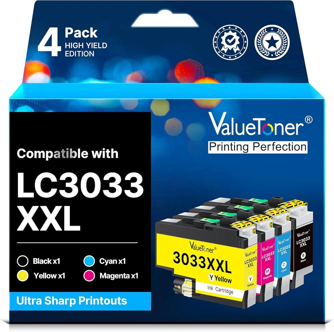 LC3033XXL Ink Cartridges Compatible with Brother LC3033 Ink Cartridges BK/C/M/Y LC3033XXL LC3035 XXL High Yield for Brother MFC-J995DW MFC-J805DW MFC-J815DW J995DWXL J805DWXL J815DWXL Printer (4-Pack)