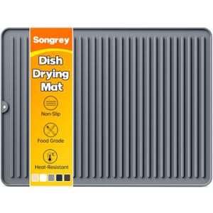 Songrey 24" x 18" Silicone Dish Drying Mat, Kitchen Counter Drying Pad for Sink Dishes or Under Rack, Multi-Use as Heat Resistant Trivet, Coffee Bar Mat