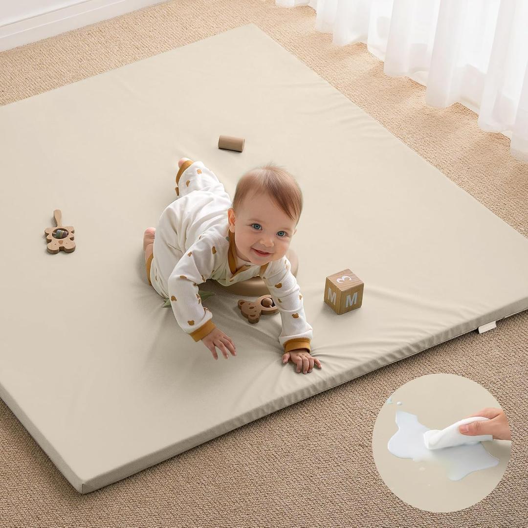 Vegan Leather Baby Play Mat 50x50" Thicken Foam Cushioned and Waterproof Playpen Mat for Infants
