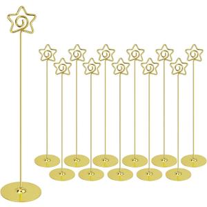 Urban Deco 12PK Table Number Holders 12 Inches Pentagram Place Card Holder Metal Table Card Holders, Picture Holders for Tables, Card Holder Stand for Wedding Dcor-Gold