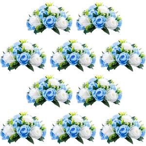 NUPTIO Flower Centerpieces for Wedding Tables: 10 Pcs Blue & White Artificial Flower Ball Arrangement for Weddings Party - Fake Floral Rose for Birthday Bridal Shower Decorations
