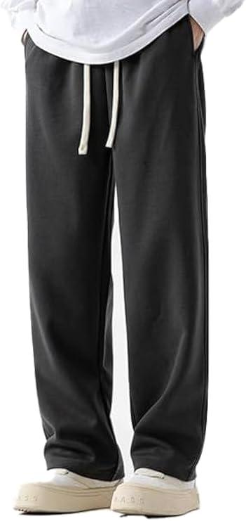 Men's Casual Baggy Wide Leg Lounge Travel Pants Streetwear with Pockets, L