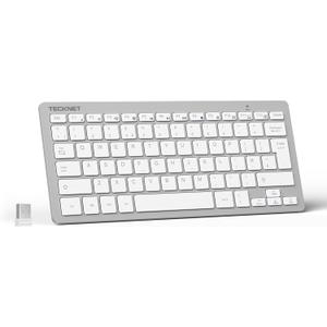 TECKNET 2.4G Wireless Keyboard, Ultra Slim Compact Computer Keyboard with Media Hotkeys, Silent Small USB Keyboard for Laptop PC Desktop Smart TV Notebook Chromebook-Silver