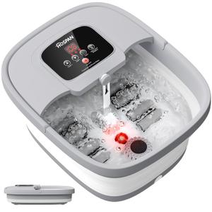 HOSPAN Collapsible Foot Spa with Heat, Bubble, Red Light, and Temperature Control, Foot Bath Massager with 8 Shiatsu Massage Rollers, Pedicure Foot Spa for Relaxation and Stress Relief (Gray)